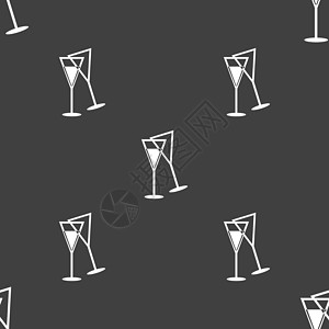 香槟杯图标标志 灰色背景上的无缝模式 韦克托瓶子饮料庆典插图绘画酒吧红色玻璃酒杯产品灰色的高清图片素材