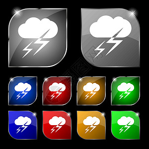 天气图标标志 套与强光的十个五颜六色的按钮 韦克托背景图片