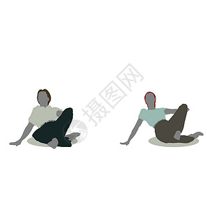 坐在地上的男人坐在地上 pos 的男人和女人剪影白色男性星星姿势阴影黑色笔记本地面夫妻女性插画