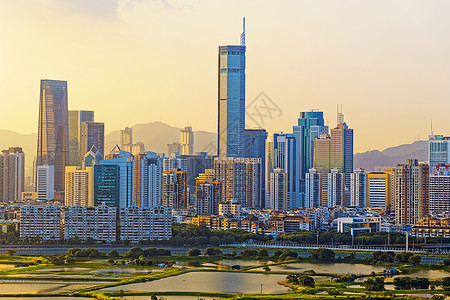 日落时的中国城市摄影街道建筑学场景全景远景正方形建造交通商业路高清图片素材