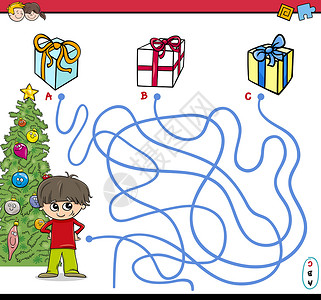 圣诞节游戏圣诞节路径迷宫活动展示插图线条乐趣消遣教育绘画幼儿园解决方案卡通片设计图片