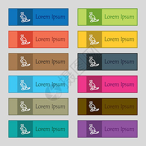 莫哈韦沙漠袋鼠图标标志 网站的十二个矩形彩色漂亮高质量按钮集 韦克托设计图片