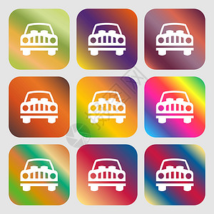 汽车图标标志 九个带有明亮渐变的按钮 设计精美 韦克托公式横幅交通艺术插图界面运输运动卡通片插画家背景图片