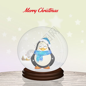 圣诞水晶球插图展示庆典水晶圆形新年礼物明信片企鹅背景图片