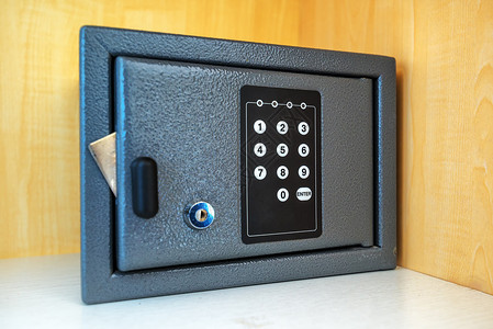 旅馆房间安全保管箱金融储物柜酒店银行键盘旅行秘密保险柜代码别针背景图片