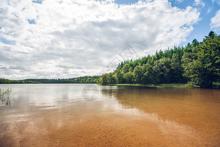 美丽的湖泊风景和绿树天空高清图片素材