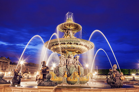 巴黎协和广场上的建筑学建筑正方形天空景观城市街道蓝色天际喷泉背景