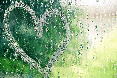 心雨滴想像力写作蒸汽材质浪漫玻璃主题窗户概念背景图片