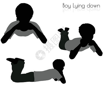 躺在白色背景上的男孩冒充孩子姿势阴影男性剪影插图男生背景图片