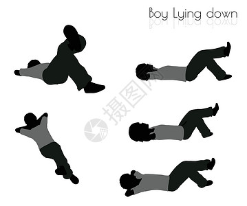 躺在白色背景上的男孩剪影冒充阴影插图孩子男生男性姿势背景图片