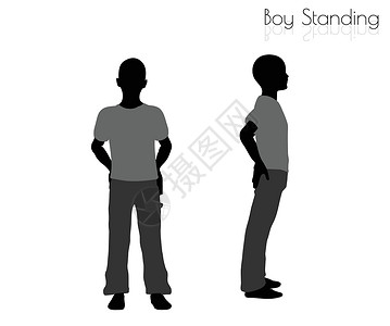 站在白色背景上的男孩男性姿势黑色孩子剪影阴影插图冒充男生背景图片