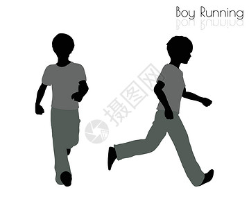 在跑步的孩子男孩在白色背景上的跑步姿势冒充男生步伐孩子运动剪影插图旅行短跑男性设计图片