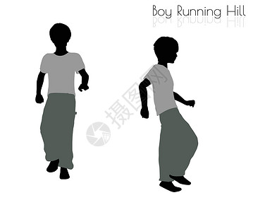 男孩在白色背景上的跑步姿势步伐短跑孩子阴影男生爬坡运动男性剪影插图背景图片