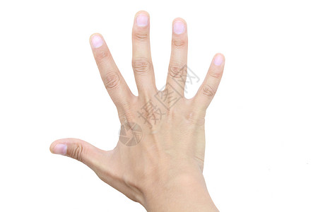 在白色背景上孤立的手势 全部五指手指白手指甲背景图片