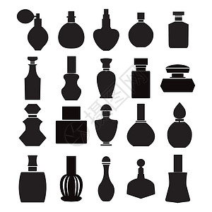 玻璃黑色成套香水瓶矢量     说明香水身体黑色液体零售瓶子团体艺术商品化妆插画