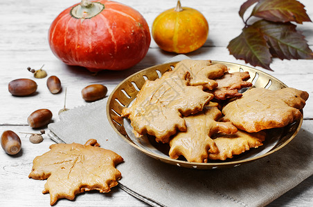 南瓜饼干符号秋秋饼干八角芳香南瓜甜点叶子蛋糕季节面包香料肉桂背景