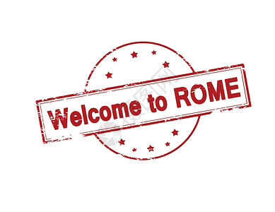 欢迎来到罗马墨水圆形红色橡皮星星矩形邮票背景图片