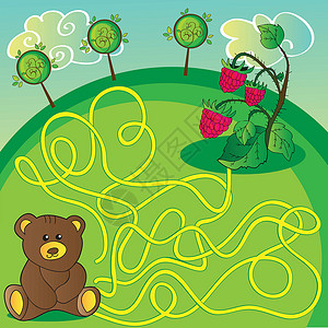 迷宫游戏或活动页面 帮助小熊选择正确的方法孩子绘画母亲闲暇小路插图孩子们解决方案妈妈图表背景图片