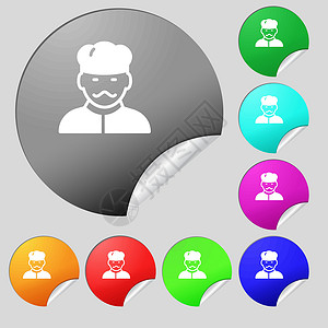 cookCook 图标符号 一组 8个多色圆环按钮 标签 矢量食物网络美食烹饪勺子微笑卡片插图厨师小吃插画