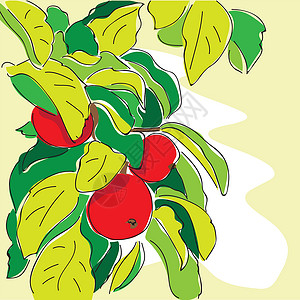 手绘桃子雪糕涂鸦风格的卡通苹果树设计图片