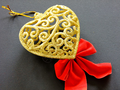 金色的心红色金子丝带作品背景图片
