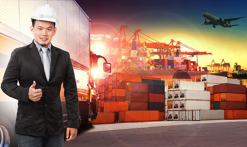 i 在港口使用集装箱的客运和军船经理海洋物流重工业男人船运货运商务女性职业背景
