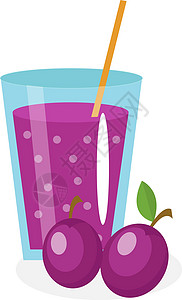 陈皮蜜饯一杯李子汁 新鲜隔离在白色背景上 水果和图标 饮料蜜饯 鸡尾酒冰沙 它制作图案矢量设计图片