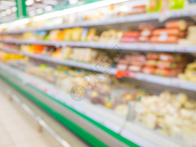 超级超市架的模糊不清生产产品市场食物包装顾客架子零售冰箱购物中心购买高清图片素材