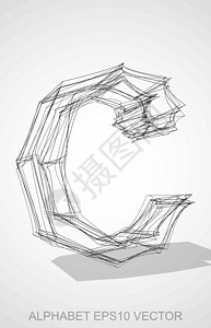 3dc墨水素描 C的矢量插图 手画3DC小写绘画草图字体数字字母坡度收藏阴影艺术设计图片