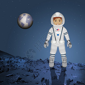 宇航员登月航天轨道插图宇航服天空头盔男人飞船太空月亮背景图片