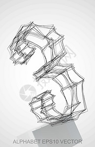 矢量图的墨水速写 3 手绘 3D 3艺术阴影草图插图数字绘画收藏字体字母黑色背景图片