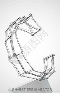 3dc墨水素描 C的矢量插图 手画3DC收藏字体阴影坡度数字草图艺术黑色白色金属设计图片