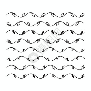 寿字花纹带叶子的瓦维线 用于设计 一套矢量边框和线条设计图片