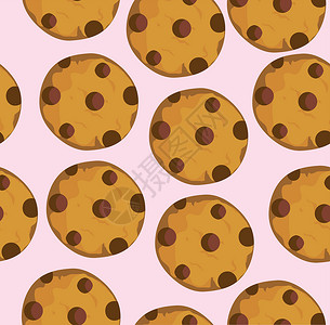 矢量 Cookie 背景食物棕色黑色巧克力甜点饼干白色芯片小吃面包背景图片