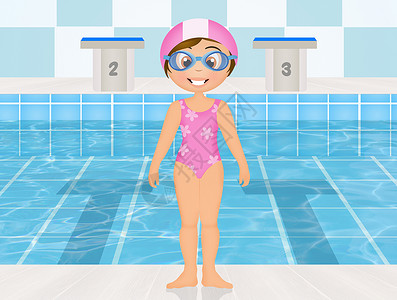 游泳培训班招生为儿童提供游泳课眼镜潜水水池娱乐孩子们游泳池闲暇运动插图套装背景