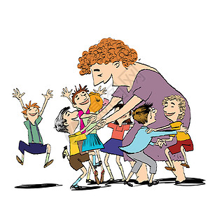 织毛衣老母亲儿童和保姆或教师孙子插图学生儿子学校表哥情绪喜悦长老设计图片