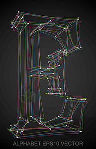 矢量图的多色素描 E  手绘 3D E艺术阴影数字插图电子金属英语黑色字体收藏背景图片