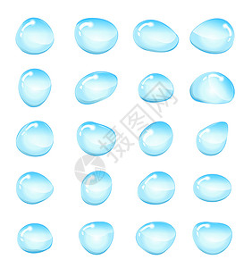 雨滴形状水滴 飞溅设置 孤立在白色背景上的雨滴 卡通滴不同的形状 矢量插图 剪贴画插画