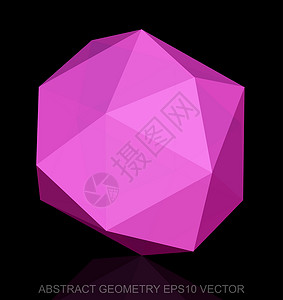 抽象立体低聚粉红色八面体  EPS 10矢量图黑色粉色三角形几何学插图多边形数字测量等距反射背景图片