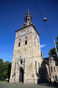 奥斯陆大教堂的景象 以前曾是中央我们的救世主教会旅游吸引力首都天空市中心宗教街道教会文化大教堂背景
