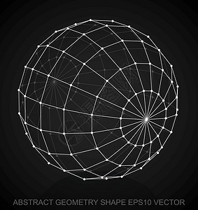 立体多边形球抽象立体形状 白色草图球体 手画3D多边形球体 EPS 10 矢量创造力网格黑色艺术框架节点等距绘画长方形反射插画