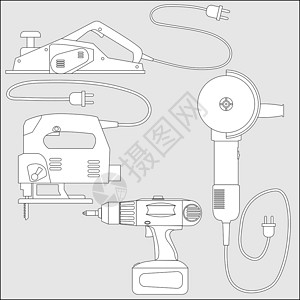 电动工具矢量组合-概要草图插画