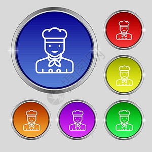 cookCook 图标符号 光亮彩色按钮上的圆形符号 矢量胡子卡片烹饪假期工作网络烧烤微笑菜单桌子设计图片