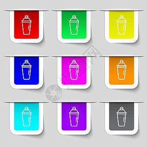 杜松子鸡尾酒振荡器图标符号 用于设计的一系列多色现代标签 矢量插画