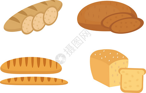 法国长棍面包面包 法式长棍面包 面包套装 烘焙产品系列 平面设计 白色背景上孤立 矢量插图 剪贴画插画