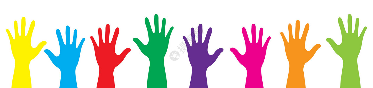 旗帜颜色的手举起来 它制作图案矢量人群选举机构插图庆典志愿者团体投票收藏表决插画