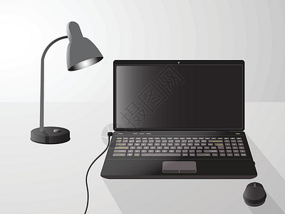 孤立背景上带灯的笔记本电脑的插图背景图片