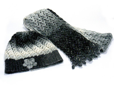 手织的比尼帽和围巾照片蕾丝帽子女性儿童绳索针织背景图片