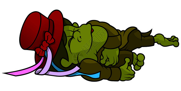 睡着的水妖精睡眠卡通片绘画数字插图手绘童话绿色矮人背景图片