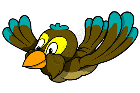 飞天麻雀蓝色手绘飞行棕色翅膀动物插图卡通片羽毛剪贴背景图片